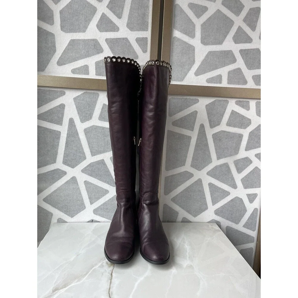 L.K. Bennett Joanne Low Heel Leather Over the Knee Boots Zip Sz 38.5 Us 8 Italy